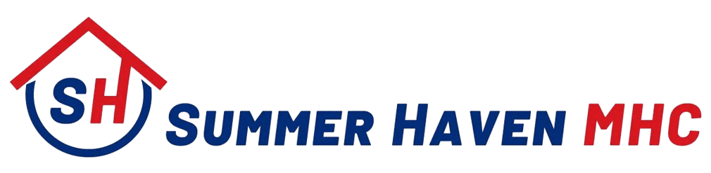 Logo of Summer Haven MHC. Red and blue.